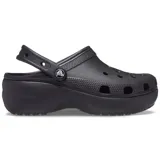 Zueco Crocs modelo Classic Platform, color negro, con suela exterior elevada y contorneada. Presenta orificios de ventilación en la parte delantera y correa trasera ajustable.