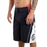 Boardshort O'Neill Superfreak Y2K 22" de color negro con detalles en blanco y rojo, cordón ajustable en la cintura y un bolsillo lateral con cierre.