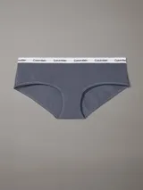 Bombacha hipster Calvin Klein color gris con cintura elástica blanca con logo de la marca.