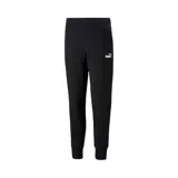Pantalón de jogging Puma Ess Sweat Pants FL, color negro, con logo estampado en blanco en el muslo izquierdo. Cuenta con cintura elástica con cordón ajustable y puños elásticos en los tobillos.
