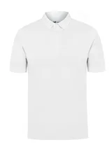Remera polo color blanco de manga corta, confeccionada con una mezcla de algodón pima y sorona. Cuenta con cuello clásico y cierre frontal de tres botones.