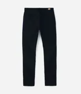 Pantalón slim de sarga color gris, con cintura con trabillas, cierre de botón y cremallera, y bolsillos laterales y traseros.