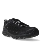 Championes de trekking Merrell modelo Crosslander 3, color negro con detalles en gris. Confeccionados en una combinación de gamuza y malla transpirable, cuentan con puntera sintética resistente a la abrasión, cierre de cordones, plantilla de espuma EVA y suela de goma adherente para mayor tracción.