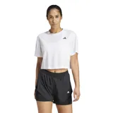 Remera deportiva Adidas de color blanco, de corte corto y diseño holgado, con cuello redondo y el logo de la marca estampado en negro en el pecho.