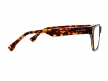 Armazón de receta con diseño cuadrado y líneas rectas, fabricado en bio acetato con estampado carey.