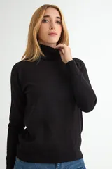 Polera de cuello alto y manga larga, confeccionada en tejido de punto fino, con ajuste al cuerpo y puños acanalados.