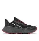 Championes de trail running Columbia modelo Konos Trillium ATR, color negro con detalles en rojo. Presentan una suela con tecnología Adapt Trax para alta tracción, entresuela Techlite+ para amortiguación reactiva y sistema Navic Fit para mayor estabilidad.