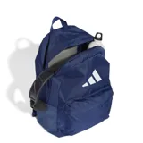 Mochila Adidas color azul con logo de la marca en blanco y doble compartimento.