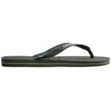 Ojotas Havaianas modelo Brasil Logo, color blanco, con tiras blancas y logo de la marca en relieve azul con la bandera de Brasil.
