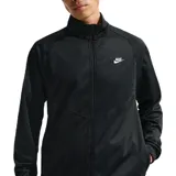 Campera deportiva Nike de color negro con cierre frontal completo y cuello alto, confeccionada en tejido suave con el logotipo de la marca bordado en blanco en el pecho.