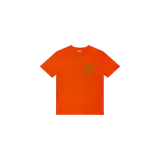 Remera de manga corta Gallery Dept. de color naranja, con cuello redondo y pequeño estampado frontal en color verde con el texto "DÉPT. de la GALERIE".