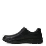 Zapato de hombre tipo slip-on, confeccionado en cuero negro con elásticos laterales para un calce fácil. Presenta costuras reforzadas en el empeine y suela de goma antideslizante.