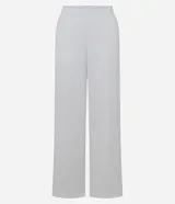 Pantalón wide leg de algodón con felpa, color blanco, con cintura elástica y costura vertical frontal que alarga la silueta.