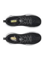 Championes de básquet Under Armour Curry 12 WMDE, color negro con suela blanca y detalles grises. Cuentan con amortiguación UA Flow de doble densidad y parte superior de malla transpirable.