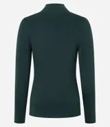 Blusa verde oscuro de viscosa con cuello alto y mangas largas con abertura en el puño.