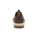 Zapatillas slip-on Caterpillar modelo Hex Ready, color marrón oscuro. Presentan un diseño moderno sin cordones con capellada de cuero nubuck, entresuela de EVA en tono beige y suela de goma con tecnología de tracción hexagonal.