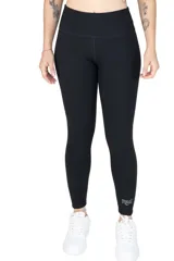 Calza legging Everlast de tiro alto, color negro, de ajuste ceñido al cuerpo con detalle de estampa reflectiva en la pantorrilla.