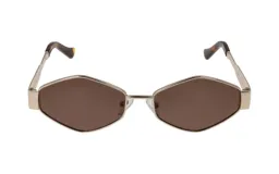 Lentes de sol Donna modelo Olimpia, con marco geométrico color dorado y lentes marrones.