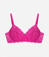 Soutien gris de encaje floral, sin copa y con aro. Breteles finos ajustables y cierre trasero.