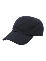 Gorro tipo gorra azul navy de canvas engrasado impermeable con detalle de logo bordado en el lateral.