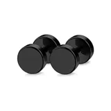 Par de aros negros de acero quirúrgico con forma de expansor falso.