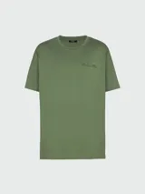 Remera de corte holgado en color blanco, con cuello redondo y mangas cortas. Presenta un bordado discreto con la firma de Balmain en el pecho.