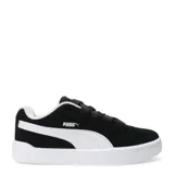 Championes Puma modelo Park Life Style Easy, de corte bajo y diseño urbano. Presentan una capellada de gamuza en color rosado con cordones anchos al tono, franja lateral característica de la marca en color blanco y suela de goma blanca.