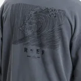 Buzo de cuello redondo Reef, color gris con efecto lavado, de corte holgado y mangas largas con puños acanalados. Presenta un pequeño logo bordado en el pecho.