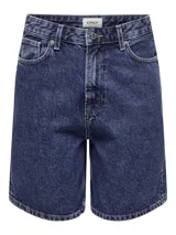 Short denim de tiro alto Only, color blanco, con bolsillos y cierre frontal de botón y cremallera.