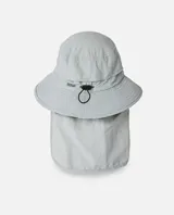 Sombrero de agua Rip Curl modelo S Series Surf, color gris, con solapa trasera para protección solar, barboquejo ajustable y red de ventilación.