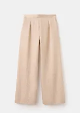 Pantalón de tiro medio color beige con diseño a rayas sutiles, de corte recto y holgado, confeccionado en mezcla de lyocell, viscosa y poliamida.
