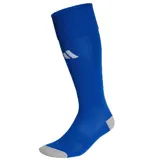 Medias de fútbol Adidas modelo Milano 23, color azul con detalles en gris en la puntera y el talón. Presenta el logo de la marca bordado en blanco en la parte superior.