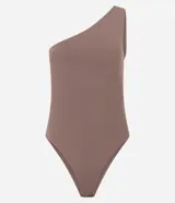 Body de microfibra con diseño asimétrico de un solo hombro y sin mangas, confeccionado en tejido elástico de poliamida.