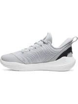 Championes de básquetbol Under Armour Curry 12 modelo Gravity, con diseño en tonos gris claro, detalles en negro y acentos en verde neón. Presenta una parte superior de malla transpirable con refuerzos, contrafuerte externo de TPU y entresuela de EVA para mayor reactividad.