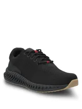 Championes deportivos Spinal Knit Lace de color negro, con diseño tejido, cordones negros con detalles en rojo, y suela texturizada con base de goma en la puntera.