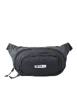 Riñonera Rip Curl modelo Waist Bag Icon, de color negro con cierre frontal y etiqueta con el logotipo de la marca.