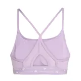 Top deportivo Adidas de entrenamiento, color lila, con diseño de tirantes cruzados en la espalda y detalle de malla transpirable en la parte inferior frontal. Presenta el logo de la marca estampado en el centro del pecho.