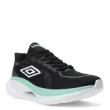 Championes de entrenamiento Umbro Aerorun para hombre, con capellada de malla transpirable color gris claro, detalles laterales en negro y bronce, y suela de goma blanca.