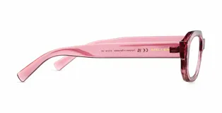 Lentes blueblocker Kessie con armazón geométrico de policarbonato en color rosado translúcido y cristales transparentes con protección contra luz azul y UV400.