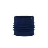 Cuello tubular de tejido de punto color azul marino.