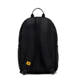 Mochila urbana Caterpillar modelo Tokyo, color negro, con compartimento principal con cierre, bolsillos laterales de red y logo de la marca en el frente.