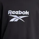 Buzo Reebok negro de felpa francesa con logo bordado en blanco en el pecho.