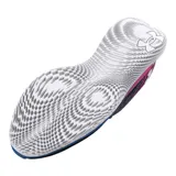 Championes de running Under Armour modelo Flow Velociti, con tecnología de amortiguación Flow de una sola pieza y parte superior Warp para mayor sujeción y transpirabilidad. Diseño multicolor con base negra, detalles en rosa y azul, y suela blanca texturizada.