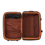 Bolso de viaje Rip Curl modelo F-Light Global 100L, color marrón con detalles en negro. Cuenta con ruedas, manija retráctil y múltiples compartimentos.