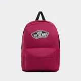 Mochila Vans Old Skool Classic color borgoña con logo "Off the Wall" en blanco y negro. Cuenta con doble compartimento, organizador frontal, bolsillo interior, compartimento para laptop de hasta 38 cm y bolsillo lateral para botella de agua.