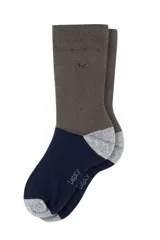 Medias de hombre multicolor con diseño de bloques de color en azul marino, gris y marrón. Incluye logo bordado en el tobillo y la palabra "Legacy" estampada en la planta del pie.