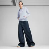 Canguro Puma de mujer con capucha y cordones ajustables, confeccionado en una mezcla de algodón y poliéster. Presenta un bolsillo frontal tipo canguro y el logo de la marca estampado en el pecho.