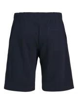 Short jogger de tejido de sudadera color azul marino, con fit relajado, cintura elástica con cordón ajustable y detalle de logo impreso en el lateral.