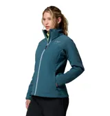 Campera técnica Columbia Titanium con tecnología Omni-Heat y Omni-Shield. Presenta cierre frontal completo, cuello alto con protección para la barbilla, bolsillos laterales y en el pecho con cierre, y puños con ribete elástico.