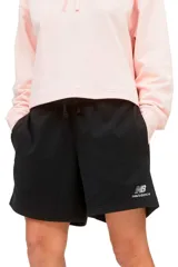Short de felpa azul marino con el logotipo de New Balance bordado en rojo en la pierna izquierda y cintura elástica.